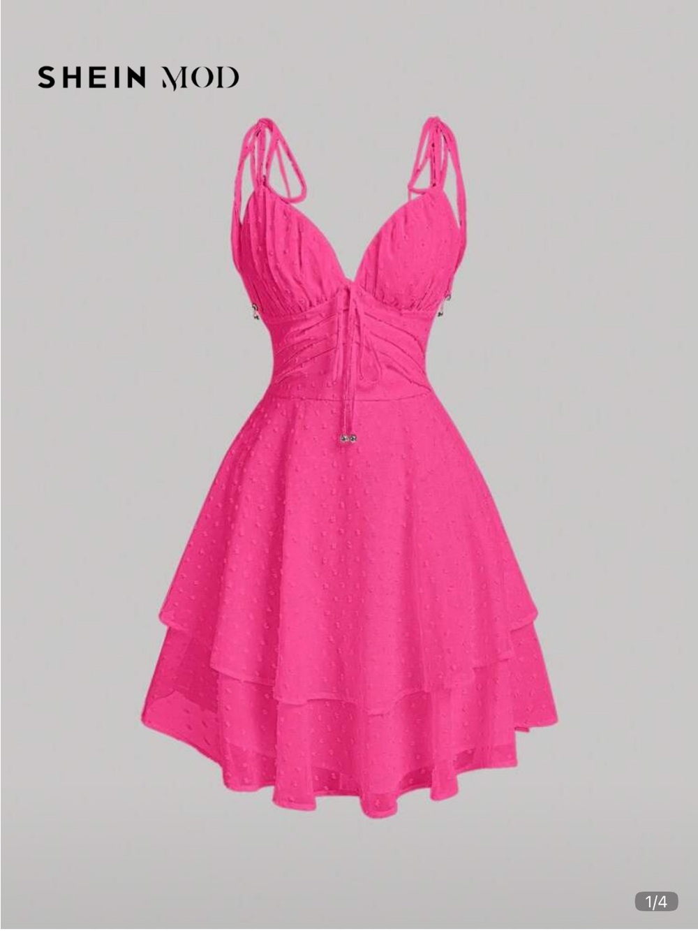 SHEIN Hot Pink Tiered Mini Dress with Tie-Strap Bodice